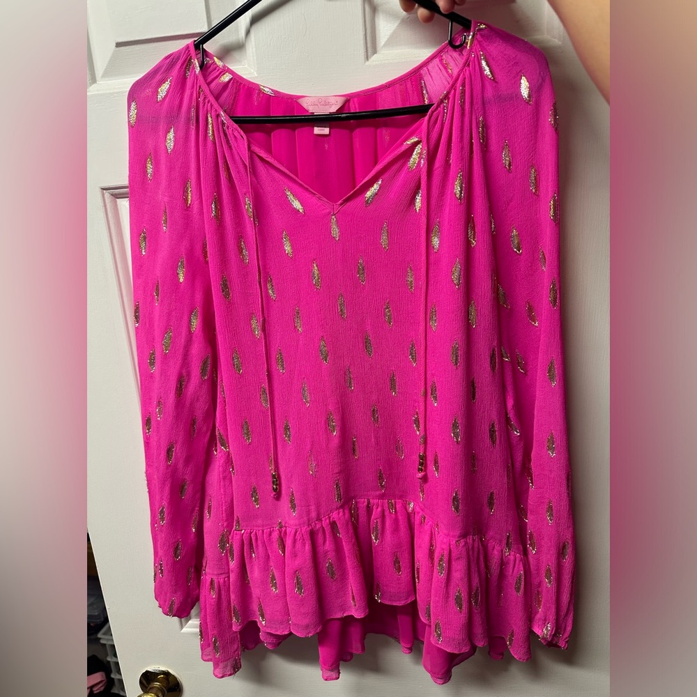 Bright Pink and Gold Lilly Pulitzer shirt
